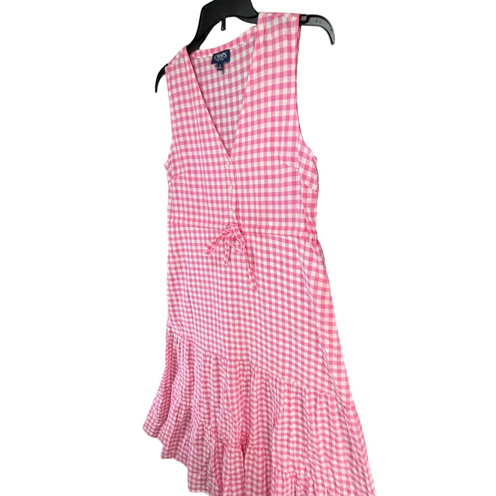 Chaps Gingham Check Tiered Ruffle Midi Dress Small Pink Cotton Cottage Prairie - Picture 3 of 12